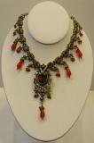 Orange & White Stone Studded Victorian Necklace Set
