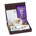 UtsaWe GIFT HAMPER - Adorable Rakhi With Orange Tassel and Square Diamond