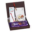 UtsaWe GIFT HAMPER - Red Crystal Lumba Rakhi With Antique Beads