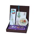 UtsaWe GIFT HAMPER - Blue Mina Lumba Rakhi With Beads Tassel 
