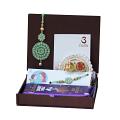 UtsaWe GIFT HAMPER - Fancy Lumba Rakhi With Cool Pista Color Stone