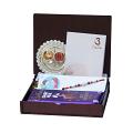 UtsaWe GIFT HAMPER - Adorable Silver laughing Buddha Rakhi | Designer Rakhi