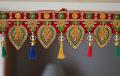 Red Embroidered Door Toran w/ Silk Tassels - 36" Door Bandhanwar