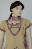 Light Brown & Magenta Self Printed Cotton Readymade Salwar Kameez Suit