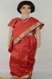 Brick Red Art Silk Readymade Saree w/ Blouse for Kids