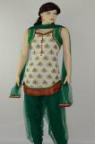 Off White Green Fancy Readymade Churidar Suit