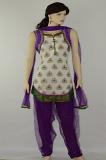 Off White Purple Fancy Readymade Churidar Suit