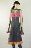 Gray Net Anarkali Readymade Churidar Kameez