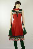 Red Green Cotton Readymade Churidar Kameez