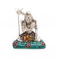 Shiva Deity Sitting with Trishul in Silver Brass Finish Shiva Deity Sitting with Trishul in Silver Brass Finish
