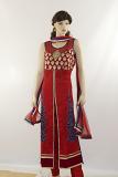 Red & Blue Net w/ velvet patch work Readymade Churidar Kameez