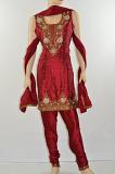 Pure silk red Readymade Churidar Suit w/ Zardozi work