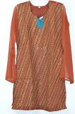 Brown Embroidery Cotton Kurti w/ Full Chiffon Sleeves Size 38/40