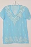 Light Blue Chikan Work Chiffon Short Kurti Size 34/36