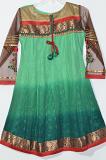 Teal Green Chiffon Kurti w/ Net Sleves & Thread Work Jaquard Size 34/36 Teal Green Chiffon Kurti w/ Net Sleves & Thread Work Jaquard Size 34/36