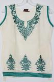 Half White Green Embroidery Cotton Short Kurti 34/36