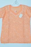 Light Orange Chikan Work Cotton Short Kurti Size 34/36