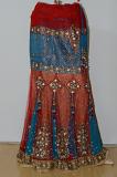 Red & Blue Mutli Net Lehanga Choli w/ Optional Sleeves & Net Stole Red & Blue Mutli Net Lehanga Choli w/ Optional Sleeves & Net Stole