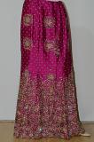 Magenta Raw Silk Fish Cut Lehanga w/ Blouse & Net Stole