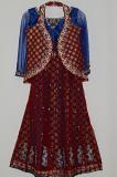 Ink Blue & Maroon  Net Lehenga Removable Over Coat & Stole