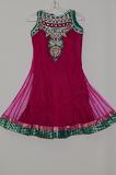 Magenta Net Dress w/ Removable Inner Blouse & Churidar Pants + Stole