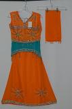 Orange & Sea Green Georgette Lehenga Choli Dress w/ Stole