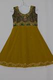 Kids Mustard & Green Georgette Dress w/ Churidar Pants & Stole