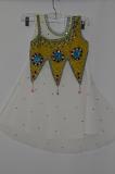 White & Pista Green Georgette Dress w/ Churidar Pants Pants & Stole
