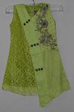 Beautiful Pista & Gray Cotton Silk Dress w/ Top & Bottom