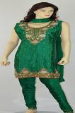 Green Pure Silk Readymade Churidar Suit