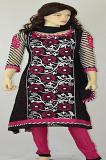 Pink Black White Chiffon Readymade Churidar Suit