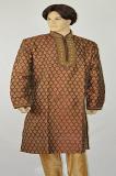 Maroon Brocade Readymade Kurta w/ Churidar