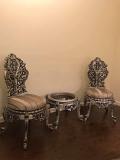 Carved Silver Tone Chair Set - 2 Chairs & 1 Small Table Carved Silver Tone Chair Set - 2 Chairs & 1 Small Table