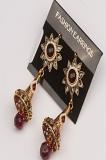 Maroon Stone Studded Antique Finish Bell Earrings