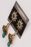 Green Stone Studded Antique Finish Bell Earrings