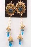 Blue Stone Studded Antique Finish Bell Earrings Blue Stone Studded Antique Finish Bell Earrings