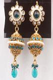 Teal Stone Studded Antique Finish Dome Earrings