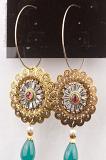 Red and Teal Stone Studded Antique Finish Earrings