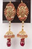 Red Stone Studded Antique Finish Dome Earrings