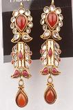 Red And White Stone Studded Antique Finish Earrings
