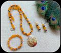 Floral Pendant ,Earrings and Stretchable Bracelet -Orange Beaded!!!