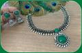 Trendy oxidised Stone Necklace with Jhumkas- GREEN Stone!!! Trendy oxidised Stone Necklace with Jhumkas- GREEN Stone!!!