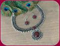 Trendy oxidised Stone Necklace with Earrings- REd/Maroon Stone!!!