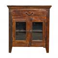Handmade  Rustic Wooden Storage Cabinet Table w/ Glass Doors