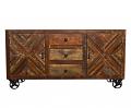 Rustic Wood Industrial Sideboard Buffet Table Storage Cabinet on Iron Wheels Rustic Wood Industrial Sideboard Buffet Table Storage Cabinet on Iron Wheels