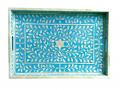 Blue Floral Bone Inlay Serving Tray