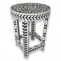 Floral Bone Inlay Black & White 13" Round Accent Table / End Table For Living Room Floral Bone Inlay Black & White 13" Round Accent Table / End Table For Living Room
