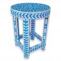 Floral Bone Inlay Blue 13 Inch Round Accent Table / End Table For Living Room