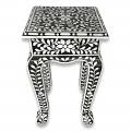 Floral Bone Inlay French Style 12 Inch Black & White Accent Table / End Table For Living Room