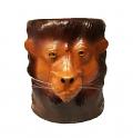 Embossed Lion Leather Covered Paper Mache Accent Table